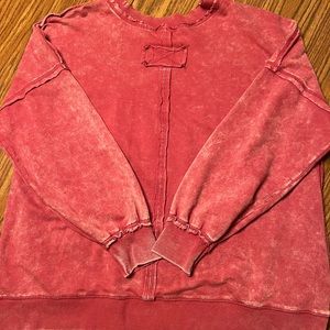 NEW Zenana Acid Wash Oversized Pocket Crewneck Sweatshirt 1X
